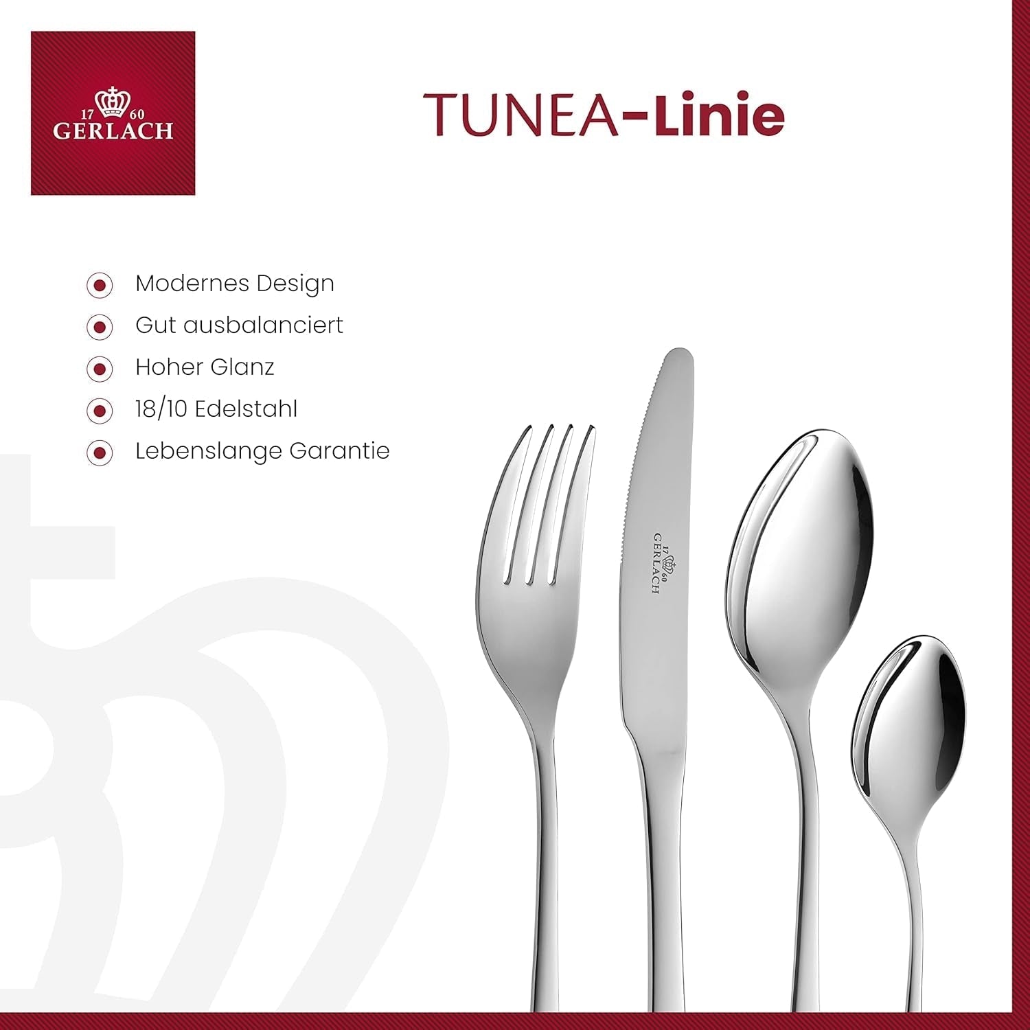 Gerlach 1760 Tunea Set, Couverts en acier inoxydable, 24 pièces, 6 personnes Cuisine Naty Shop