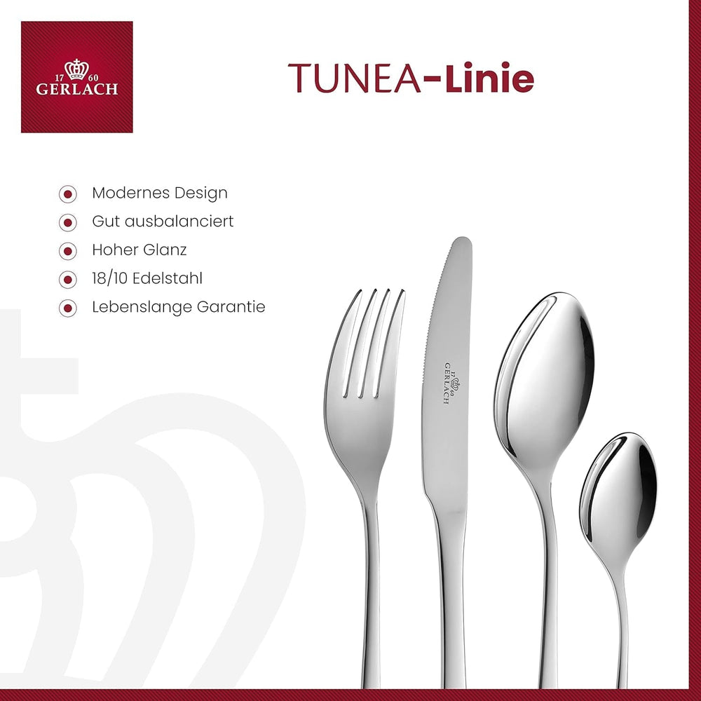Gerlach 1760 Tunea Set, Couverts en acier inoxydable, 24 pièces, 6 personnes Cuisine Naty Shop