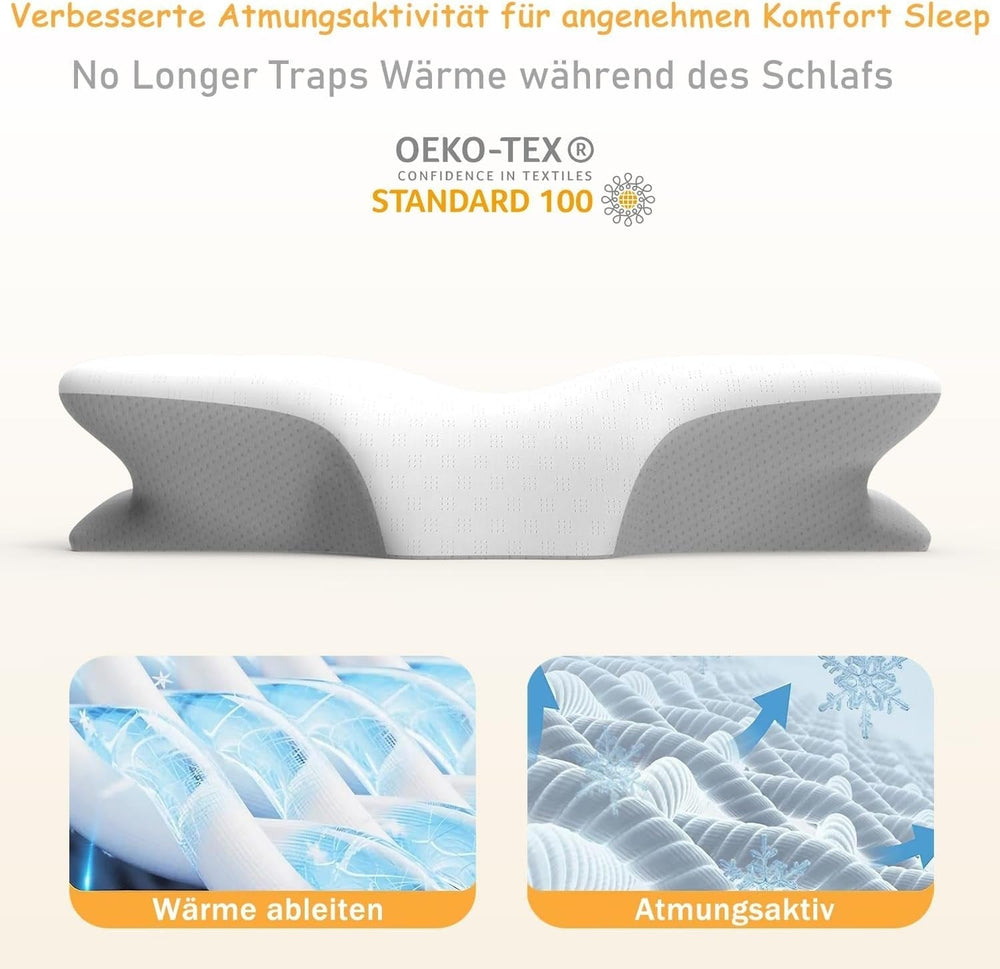 Oreiller cervical ergonomique en mousse à mémoire de forme avec housse amovible et lavable pour sommeil orthopédique, douleurs cervicales et douleurs abdominales (55 x 35 x 13 cm) Naty Shop Oreillers orthopédiques cervicaux