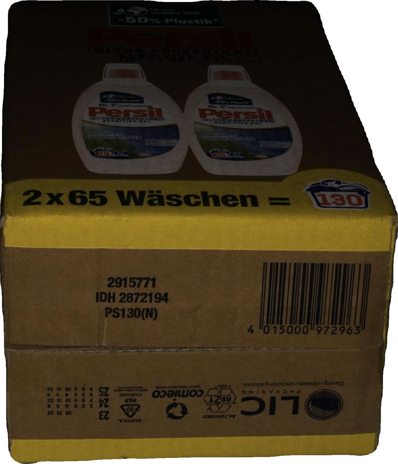 Persil Ultra Concentrate Sensitive Gel (130 lavages), Lessive liquide pour allergies et bébés dans un flacon plus petit pour moins de plastique, Élimine les taches difficiles, Testés dermatologiquement Détergents à lessive Naty Shop