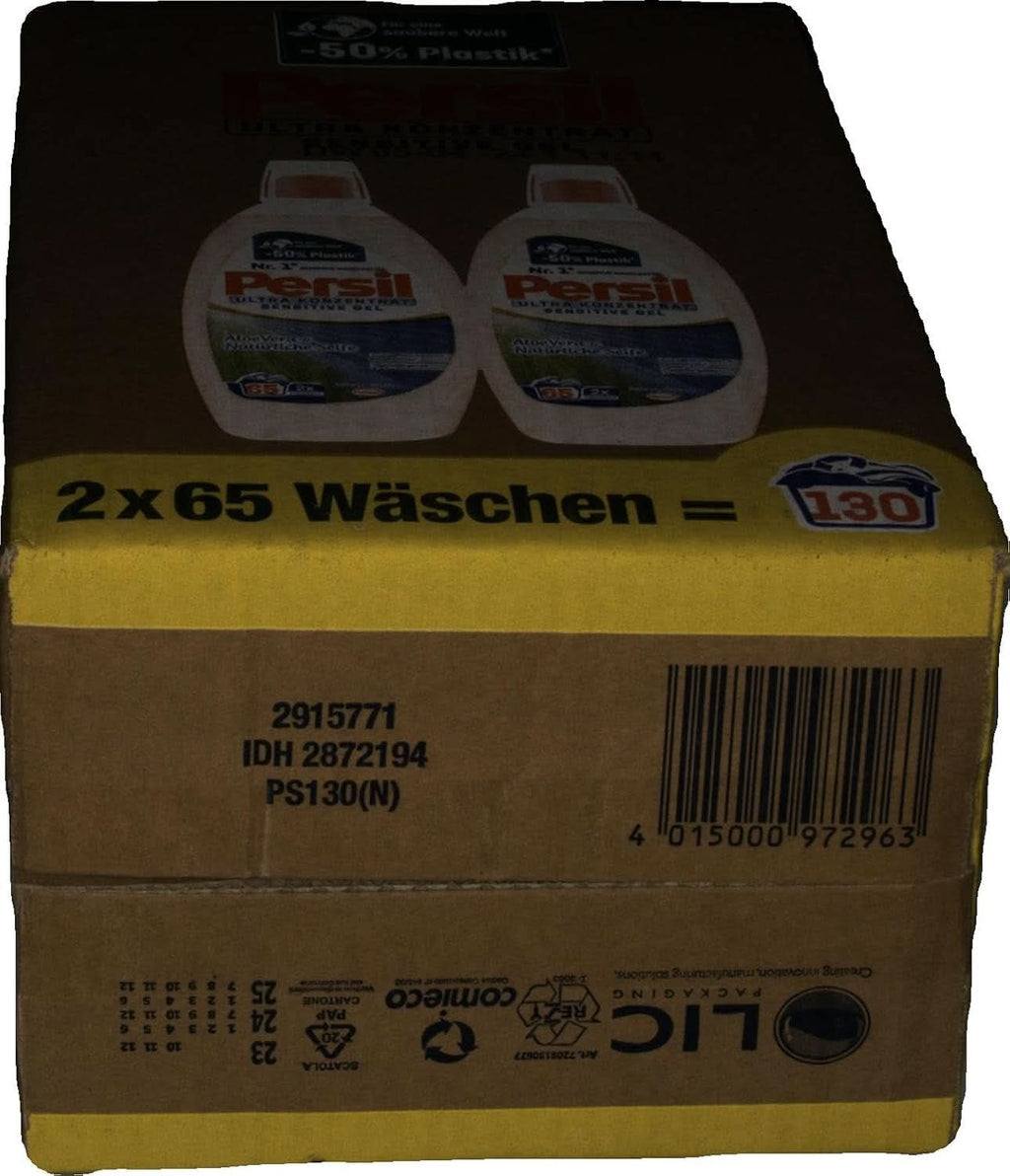 Persil Ultra Concentrate Sensitive Gel (130 de spălări), Detergent lichid pentru alergici și bebeluși într-o sticlă mai mică pentru mai puțin plastic, Îndepărtează petele dificile, Testat dermatologic Detergenti Rufe Naty Shop