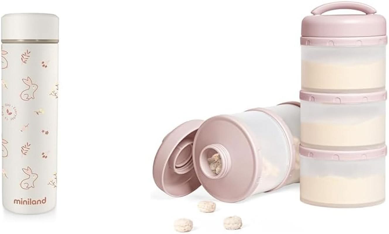 Miniland NATUR THERMOS BUNNY - thermos, 450 ml pour alimentation bébé, multicolore Accessoires Alimentation et Allaitement Bebe Naty Shop Paquet de lait en poudre Orange Natur Thermos Bunny