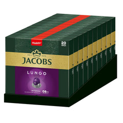 Jacobs Capsules de café Lungo Intenso, Intensité 8/12, 10 x 20 tasses, Capsules de café compatibles Nespresso*, 200 capsules