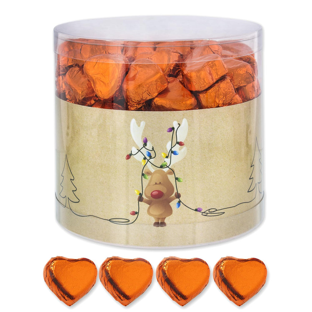Günthart 150 pièces cœurs en chocolat doré fourrés au nougat, renne | Rudolph le Rouge - Crème de Nougat | Coeurs en chocolat doré | Concours | Coeurs en chocolat doré | Noël (1,2 kg)
