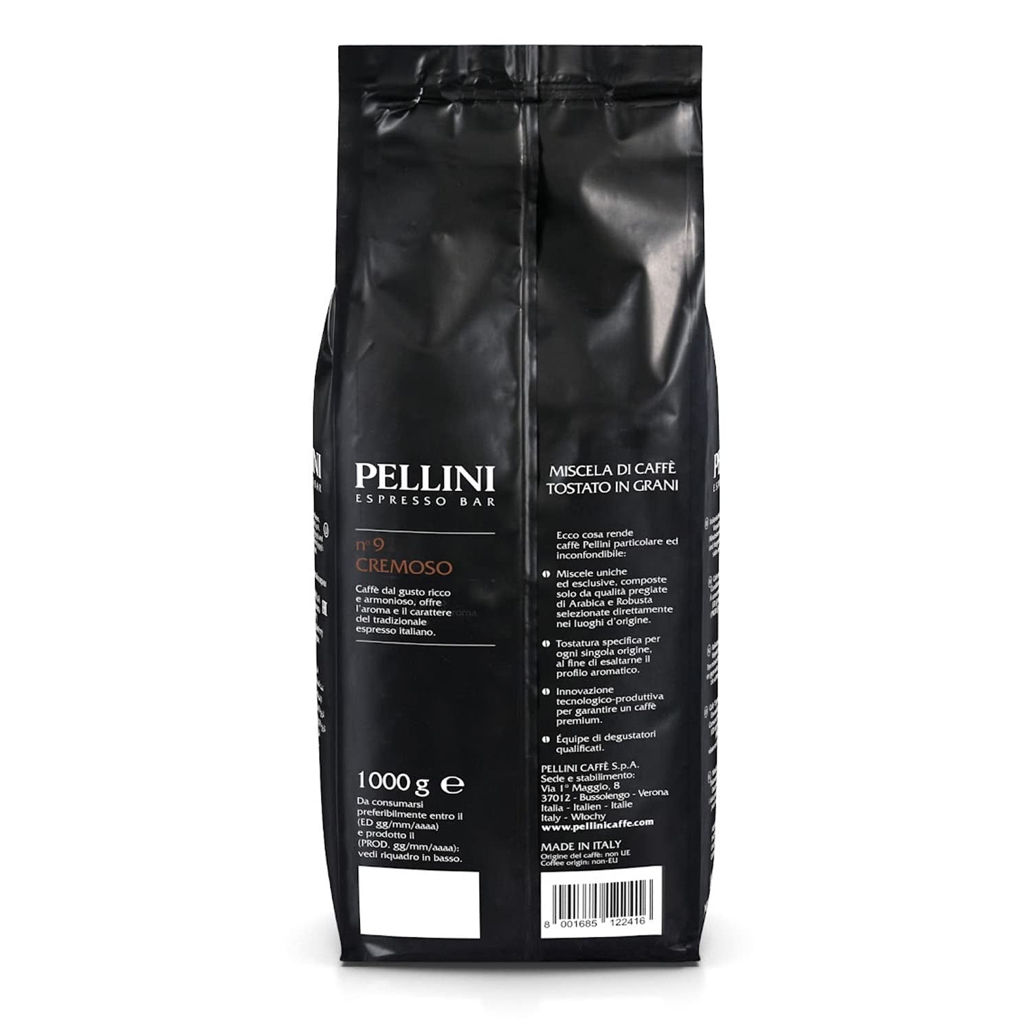 Pellini N.9 Cremoso, grains de café pour expresso 1Kg, mélange d'Arabica et de Robusta Coffee Naty Shop