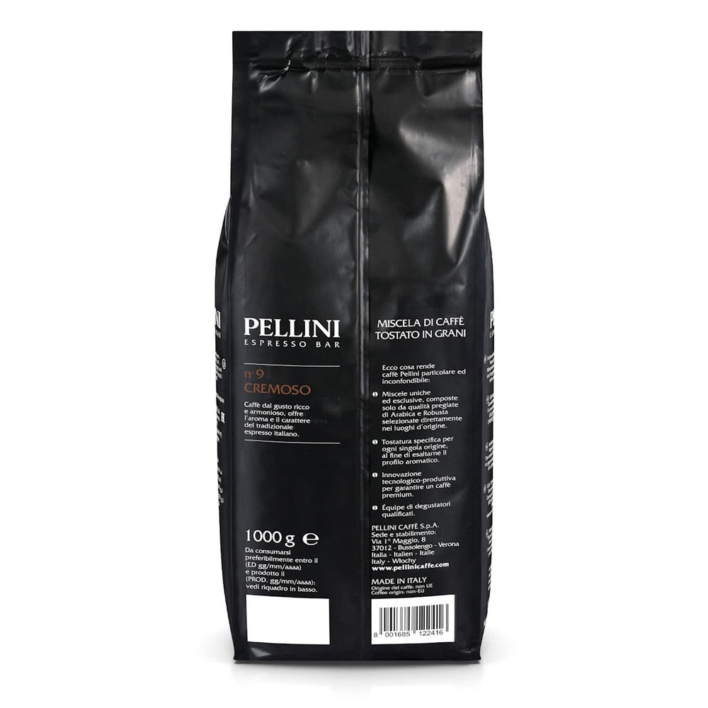 Pellini N.9 Cremoso, grains de café pour expresso 1Kg, mélange d'Arabica et de Robusta Coffee Naty Shop