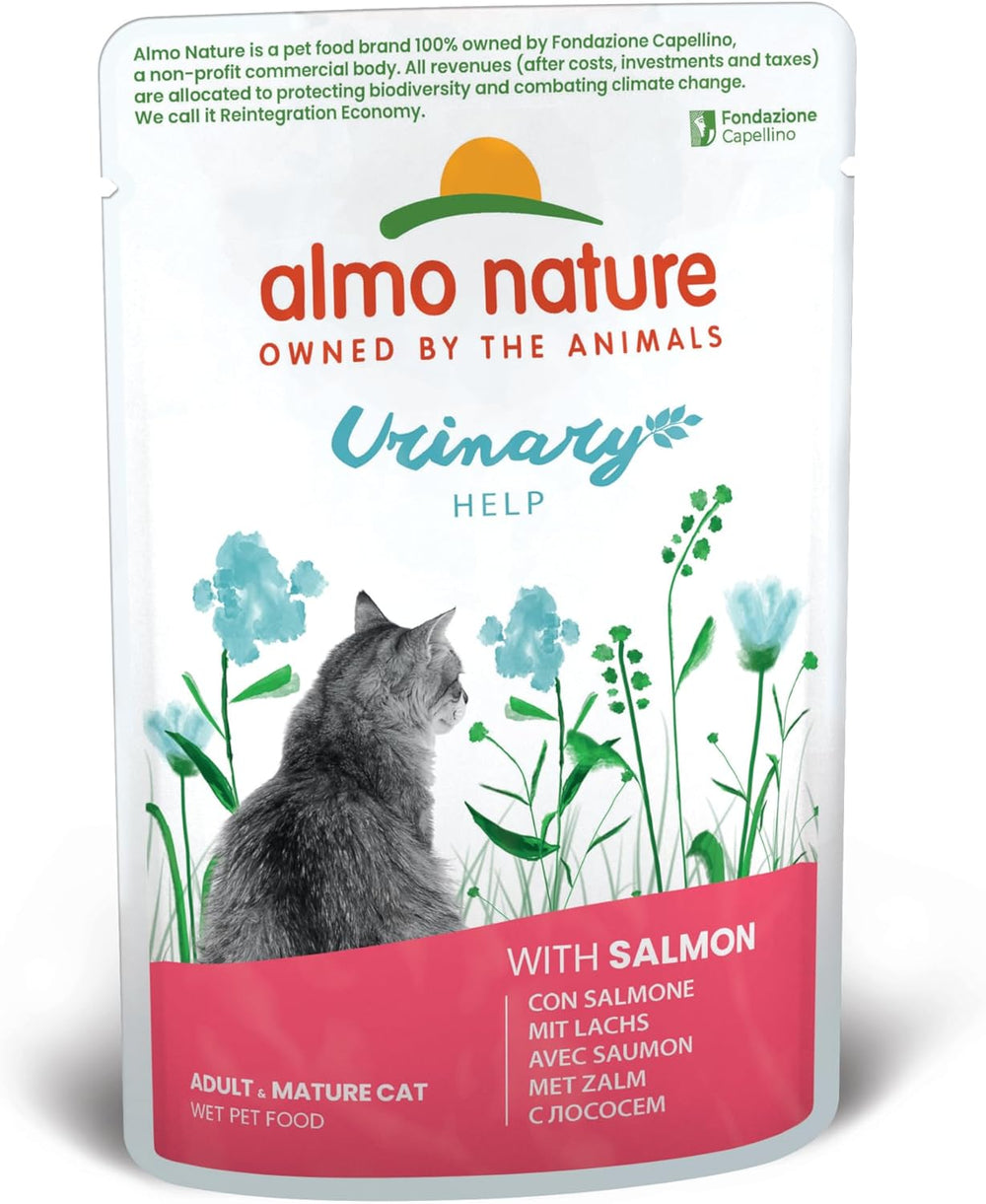 almo nature Functional Urinary Help - Nourriture humide pour chats adultes au saumon - Favorise la santé des voies urinaires - 30 sachets de 70 g chacun