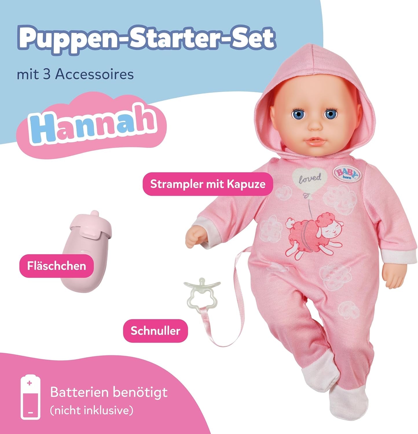 BABY Born Hannah Play with Me - Poupée bébé avec 5 fonctions - Corps en matière douce avec accessoires - Poupée de 36 cm - Fonctionne sur batterie - Convient aux enfants à partir de 1 an