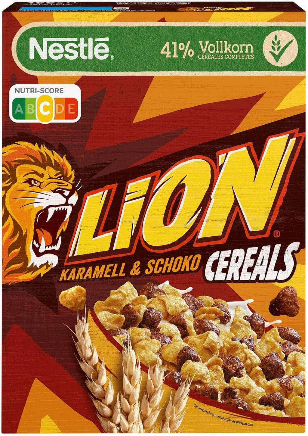 Cereale LION, Cereale de ciocolată cu caramel și 41% făină integrală, pachet 8 x 400 grame Cereale Naty Shop