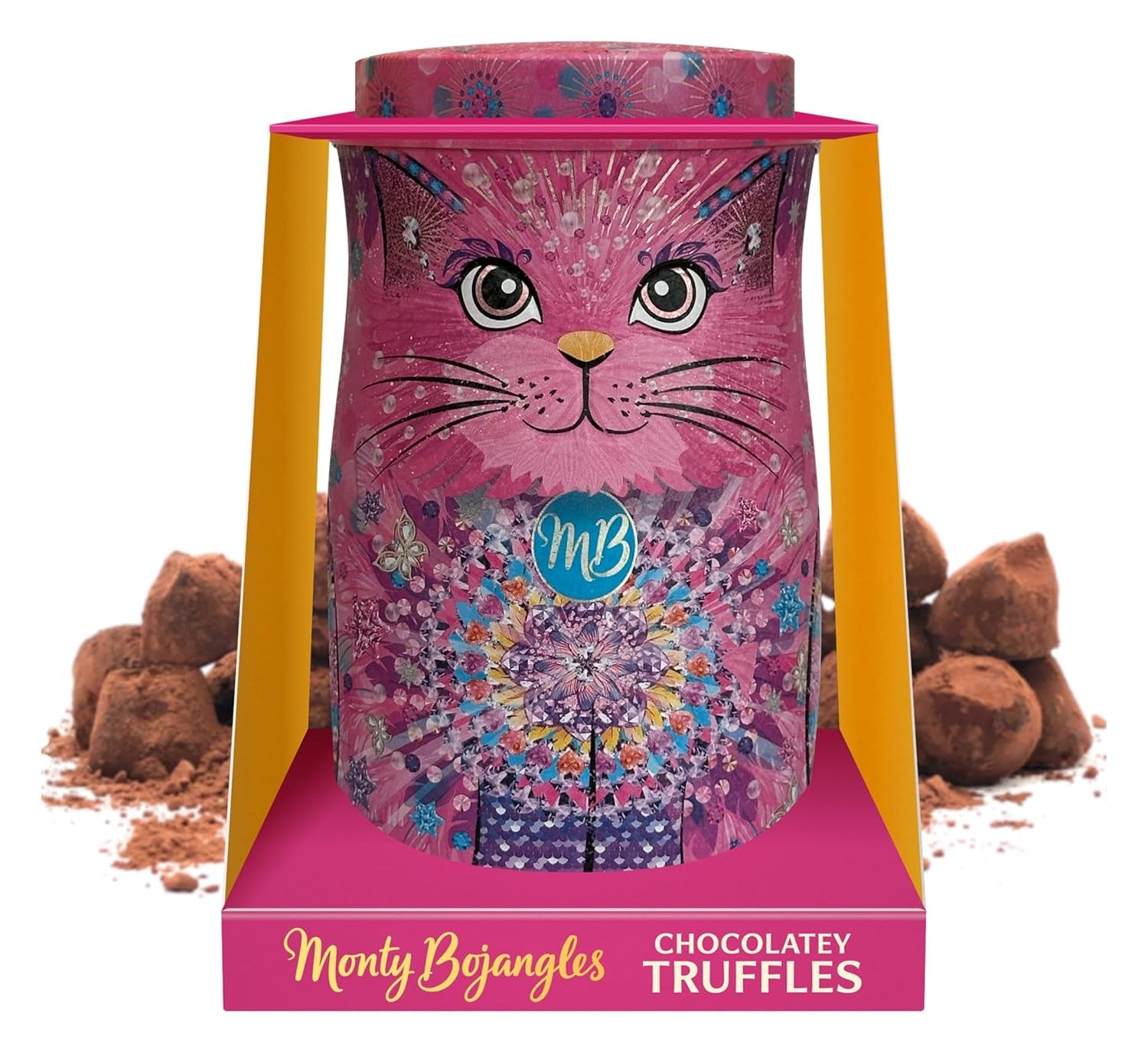 Monty Bojangles Savanna Gold Truffes au chocolat (135 g) Coffret cadeau praliné en poudre de cacao dans une boîte collector individuelle au design de chat Flutter Scotch Flavor