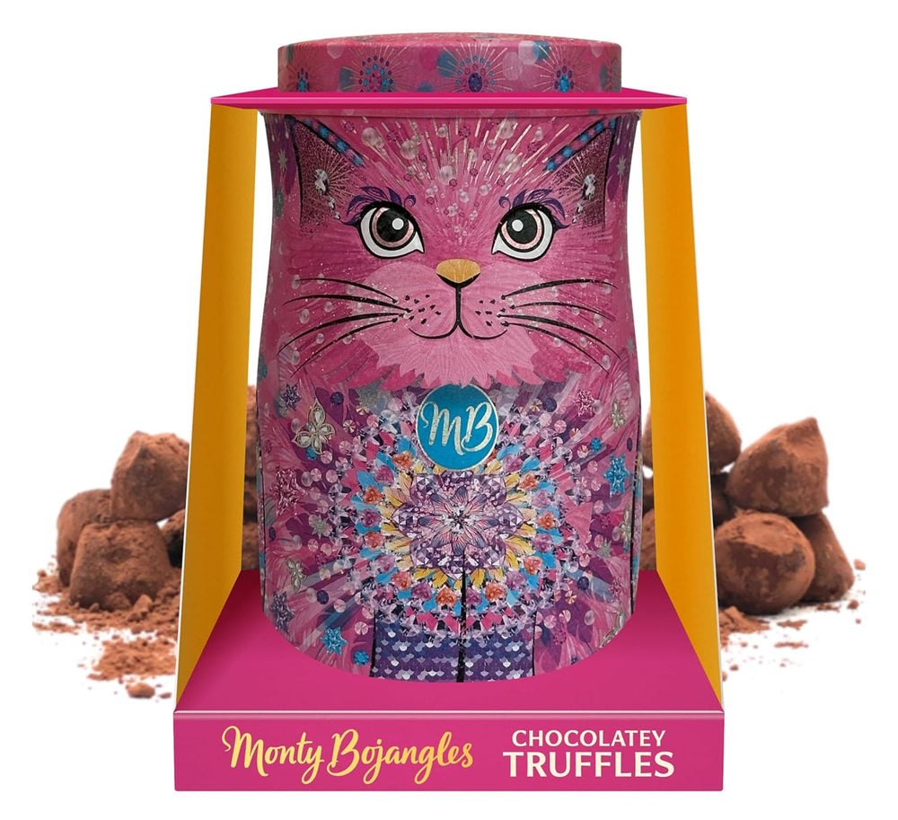Monty Bojangles Savanna Gold Truffes au chocolat (135 g) Coffret cadeau praliné en poudre de cacao dans une boîte collector individuelle au design de chat Flutter Scotch Flavor