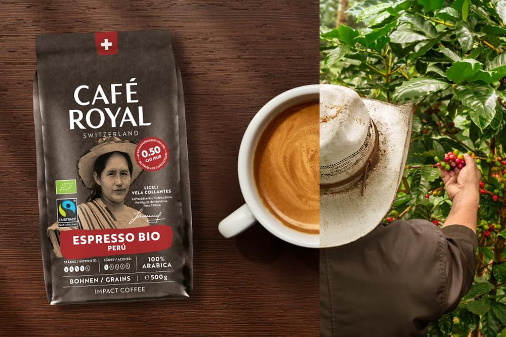 Café Royal Bio Espresso Pérou – Cafés à café 100 % Arabica, aromatiques intenses, rôtis foncés, étoiles 4/5, Bio & Fairtrade, 500 g de pots de fleurs