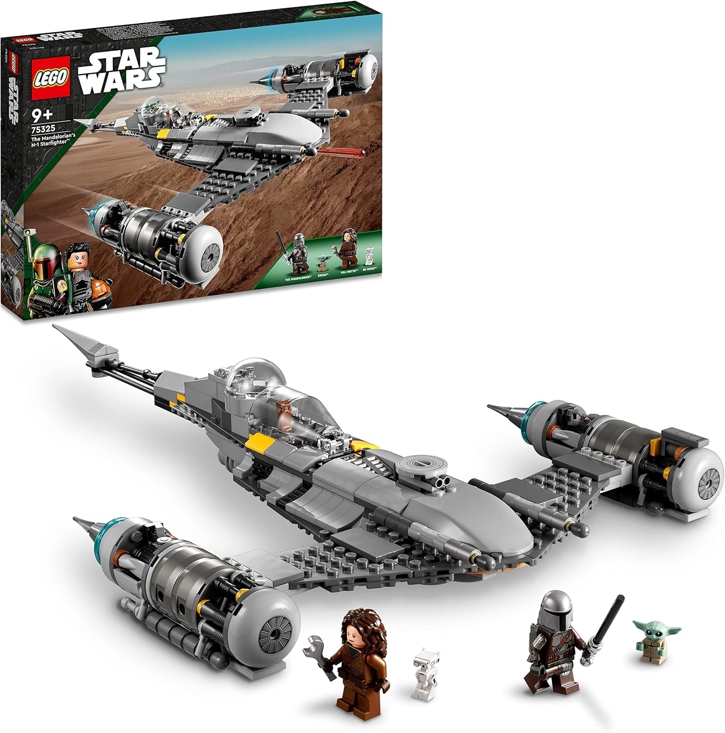LEGO Star Wars Le combattant mandalorien N-1 du livre de Boba Fett Jouet de construction avec vaisseau spatial Ensemble de 4 personnages incluant la figurine de Bébé Yoda 75325 Jeux de construction Besuche den LEGO-Store Single