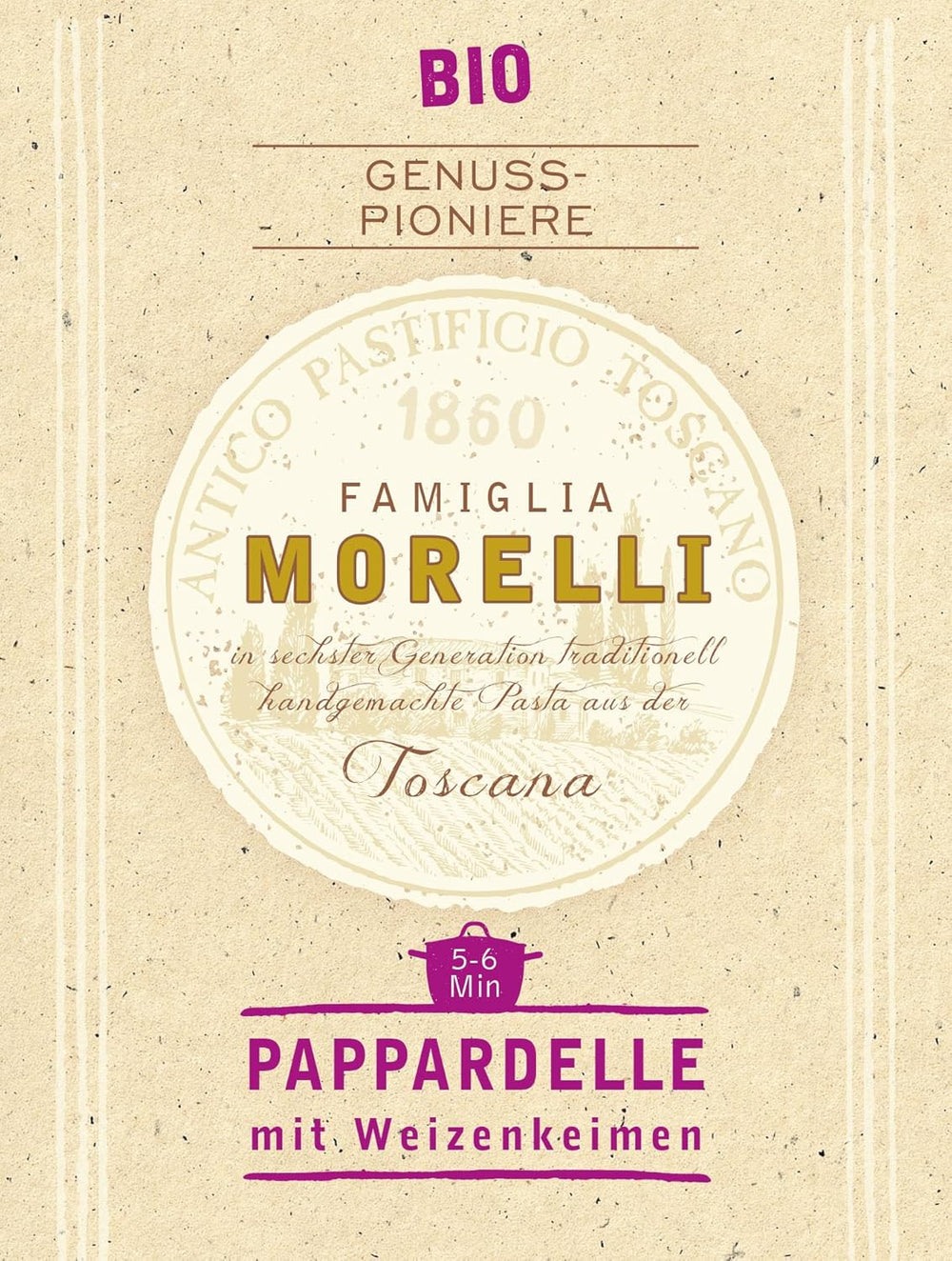 BioGourmet Pappardelle au Germe de Blé – Pâtes larges biologiques pour ragoûts et sauces – avec nutriments supplémentaires | 500 g Bio et Vegan