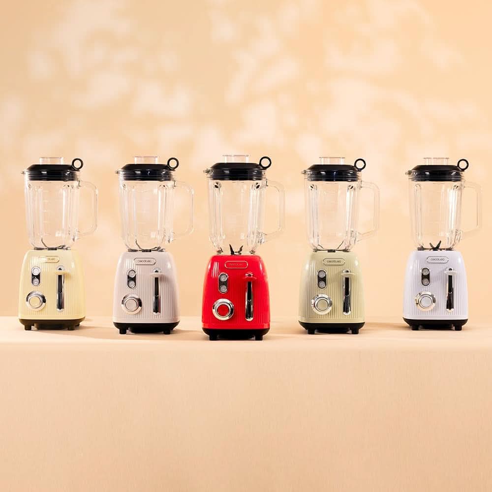 Cecotec Batteur sur socle Retro Power Black Titanium Retroblue, 1200 W Maximale Leistung, 1,5 L Glasbehälter, Einstellbare Geschwindigkeit, 4 Klingen Mit Schwarzem Titanbeschichtung, 100% Kupfermotor. Cuisine Naty Boutique