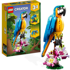 LEGO Creator 3in1 Exotischer Papagei - Konstruktionsspielzeug mit DREI Tierfiguren - Spielzeug mit Papagei, Fisch und Frosch Minifiguren - Kreatives Geschenk für Mädchen und Jungen ab 7 Jahren 31136