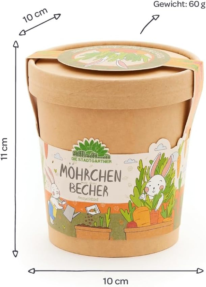 Die Stadtgärtner Möhrchen Im Becher Anzuchtset Für Möhren Im Becher | Enthält Alles, Was Du Zur Anzucht Benötigst | Ostergeschenk Für Kinder | Geschenkidee Kinder Ostern