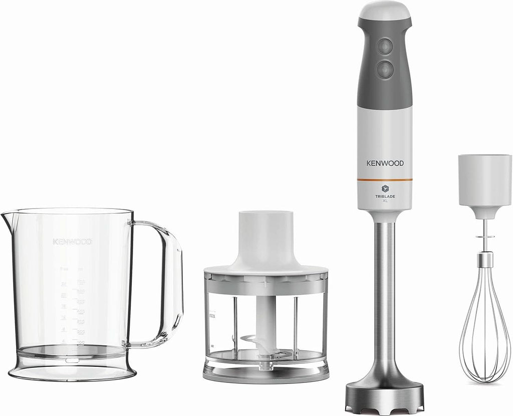Kenwood Stabmixer HBM40.302WH, Triblade System Mit 3 Klingen, 1 Geschwindigkeit + Turbo, Metallstab 20 Cm, Inklusive Schneebesen, Messbecher, Zerkleinerer 0,5 L, 850 W, Weiß Mama si Copilul Naty Shop Modell 2023