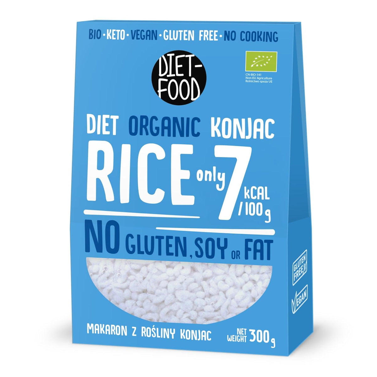 DIET-FOOD Riz instantané Shirataki Konjac biologique, faible en glucides, faible en calories, végétalien, sans gras, sans soja, sans gluten, compatible céto, minceur, 300 grammes
