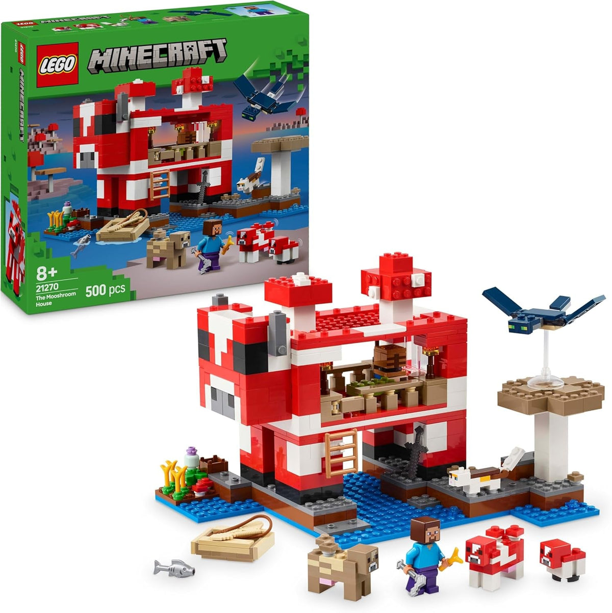 LEGO Minecraft Das Pilzkuh-Haus - Gaming Spielzeug mit Steve Figur, Mobs, einem Arbeitstisch und Einer Farm - Interaktives Spielset - Gaming Geschenk für Mädchen und Jungen ab 8 Jahren 21270