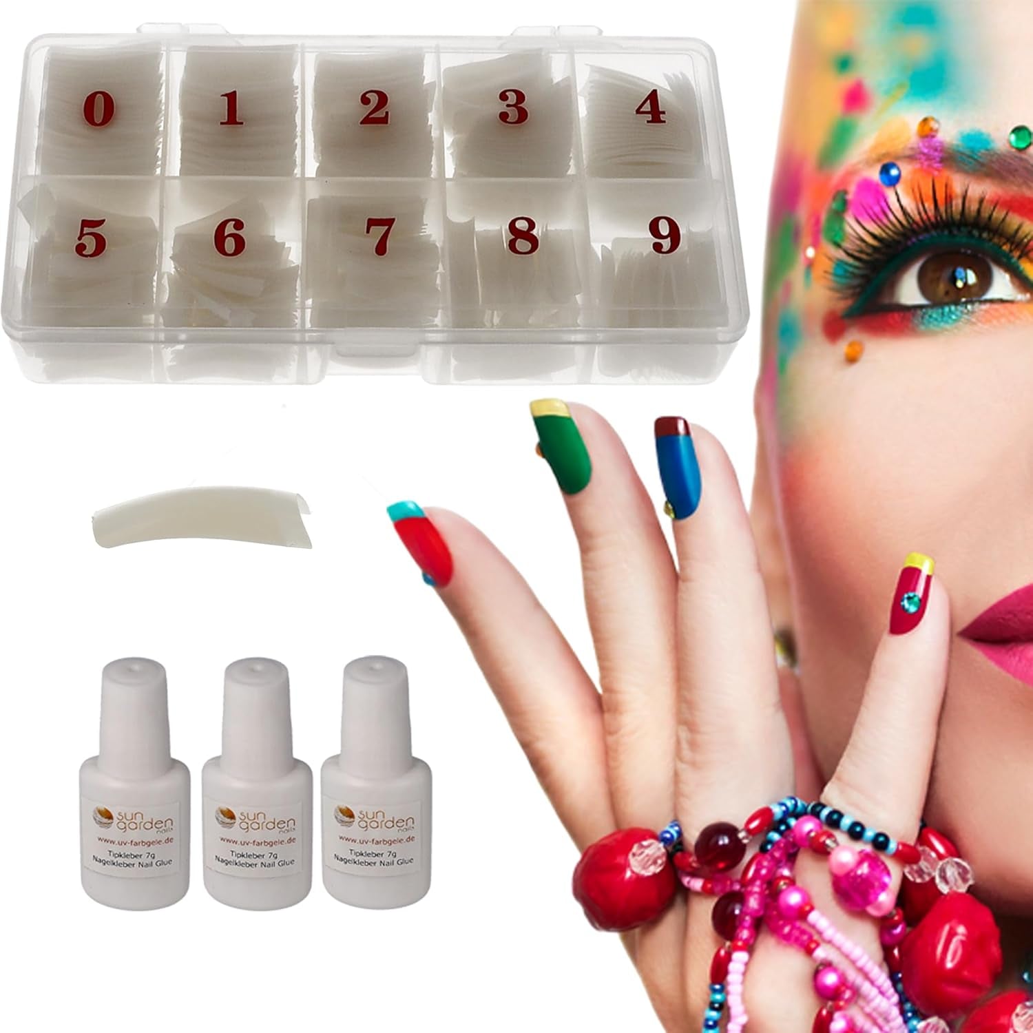Sun Garden Nails Tipbox 500 Tips Incl. 3 Conseils Colle Conseils Nail Tips Colle - Modelage Ongles