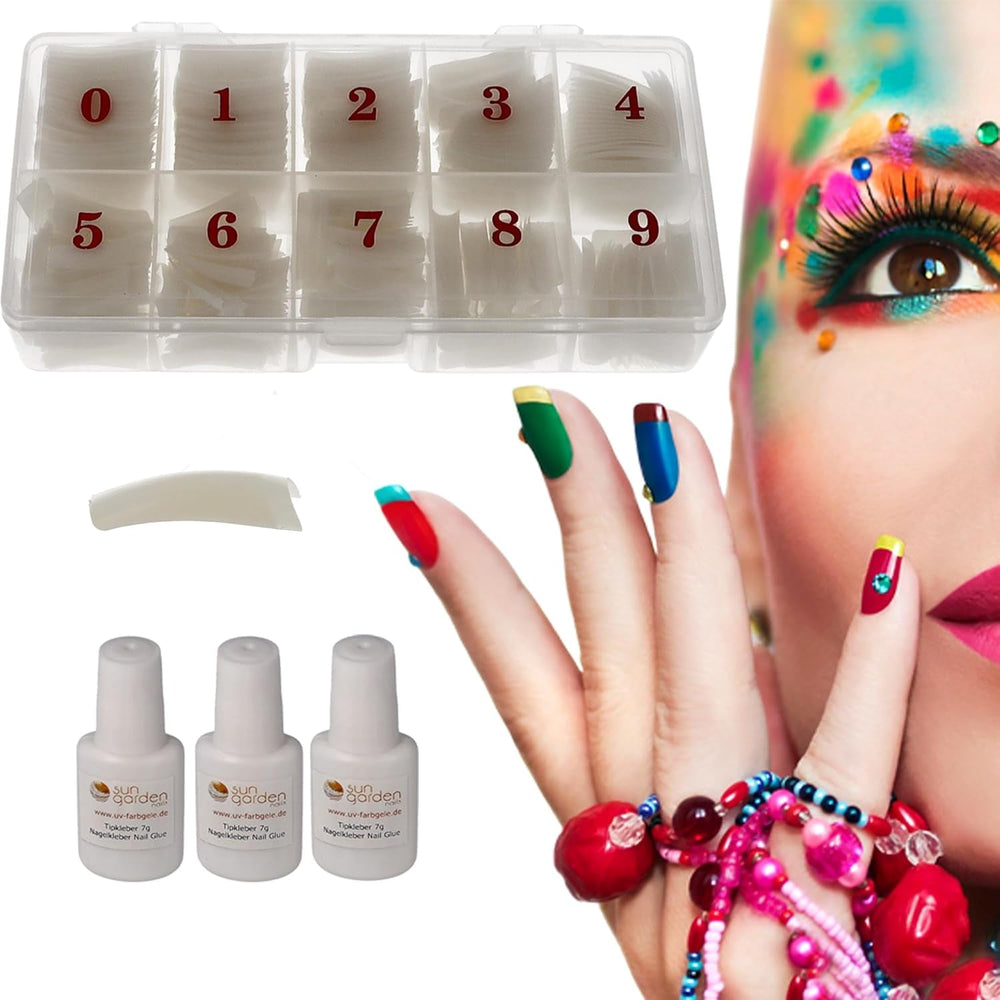 Sun Garden Nails Tipbox 500 Tips Incl. 3 Conseils Colle Conseils Nail Tips Colle - Modelage Ongles