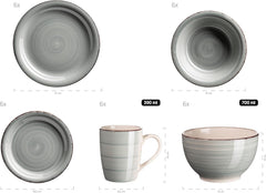 MÄSER 931612 Bel Tempo II Service à vaisselle vintage 30 pièces pour 6 personnes, service combiné en céramique à la main en bleu, Steingut, Rauchblau Services de table Naty Shop