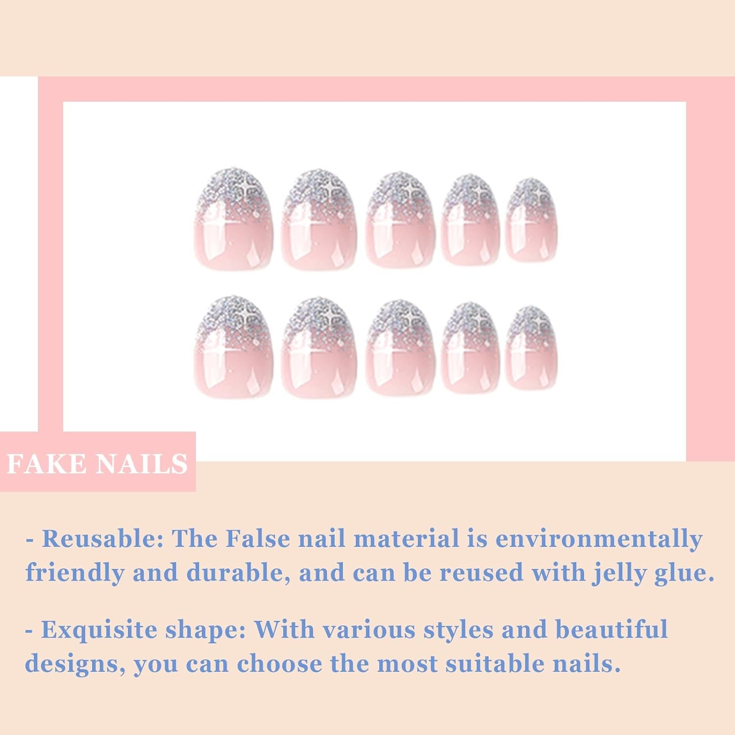 24pcs French Press On Nails Court Brillant Argent Design Ovale Ongles Artificiels Colle Sur Acrylique Brillant Ongles Faux Ongles Pour Femmes Filles