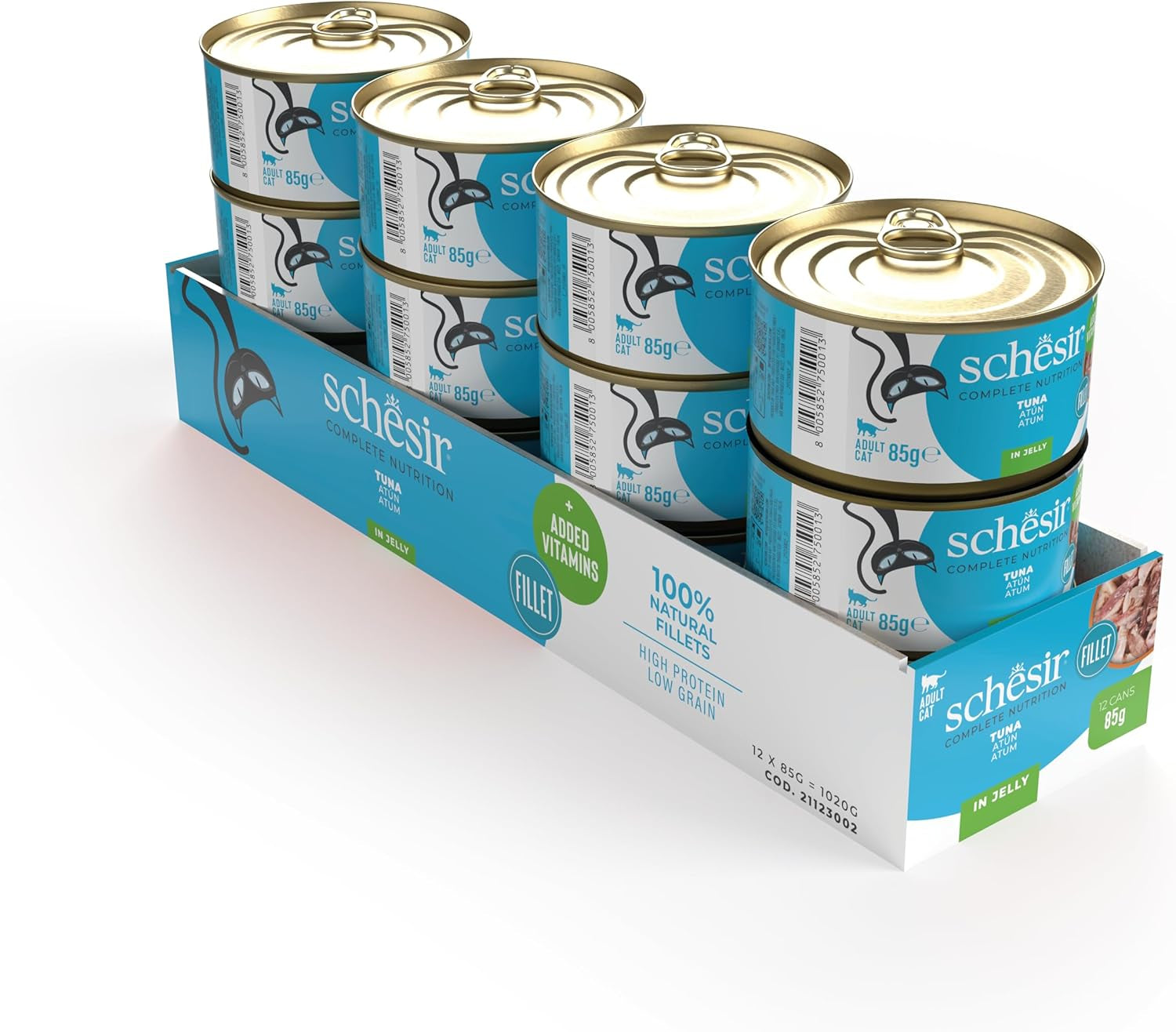 Thon en gelée, nourriture humide pour chat, en conserve, 100% naturelle, avec vitamines ajoutées, 12 x 85g