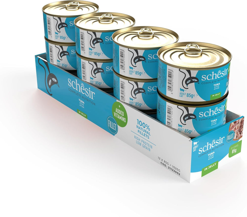 Thon en gelée, nourriture humide pour chat, en conserve, 100% naturelle, avec vitamines ajoutées, 12 x 85g