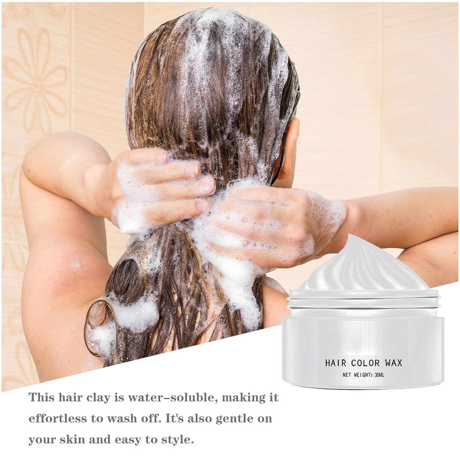 Teinture pour cheveux blancs naturels, teinture de cire pour cheveux blancs, teinture pour cheveux naturels blancs unisexes, teinture pour cheveux blancs, cire pour cheveux de fête d'Halloween Cosplay, cire pour cheveux de fête de teinture pour cheveux, 30 ml Naty Shop teinture pour cheveux