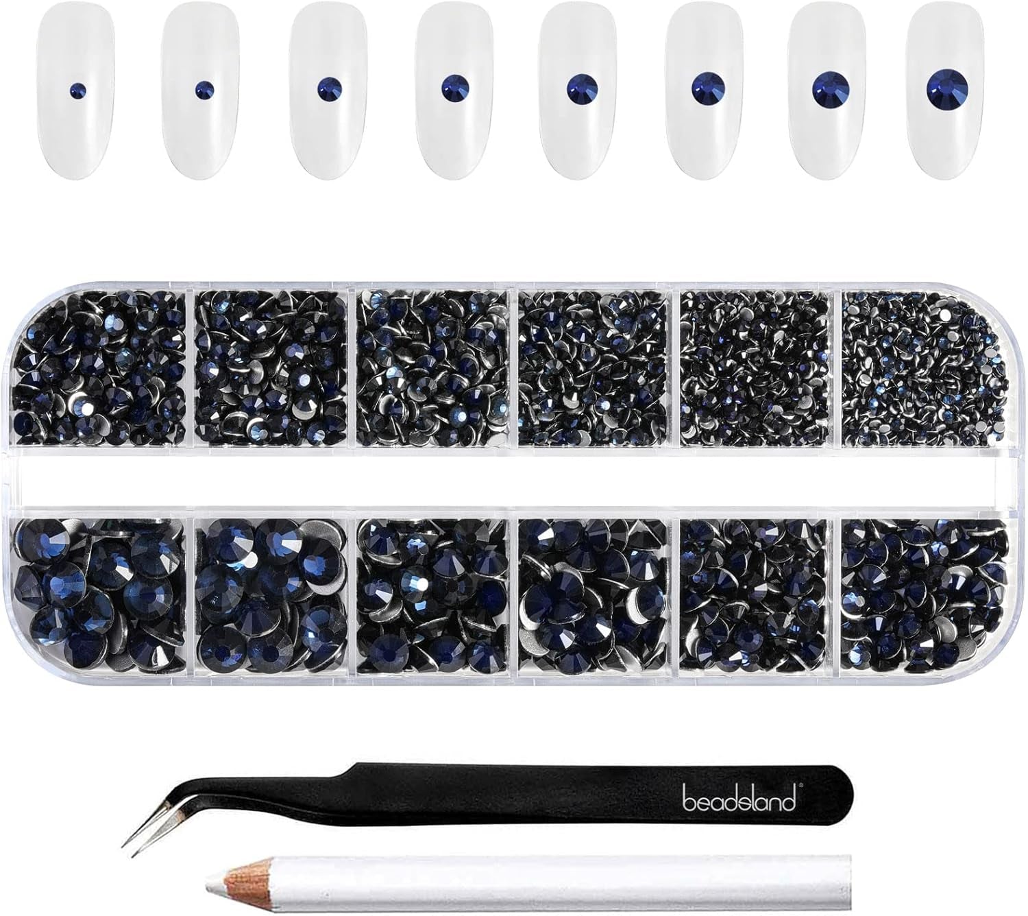 Beadsland 2500Pcs Glas Nailart Strasssteine Kristall Flatback Edelsteine Runde, ​​Für Handwerk Gemischt 8 Größen SS4 ~ SS30 Mit Picking Pinzette Und Stift (Kristall Weiss)