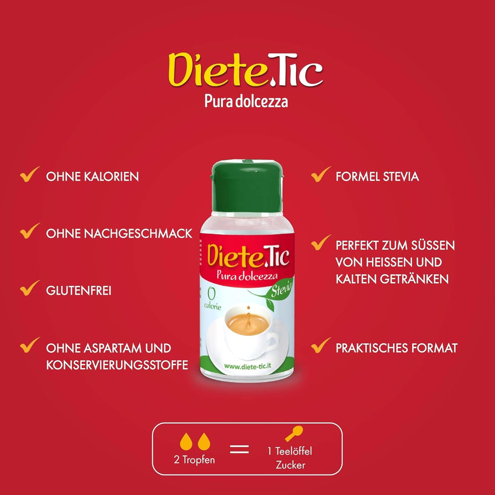 Diete.Tic Édulcorant liquide avec stévia, zéro calories, paquet pratique de 3 x 50 ml (1 000 gouttes), sans gluten, sans conservateur, idéal pour sucrer les boissons, les yaourts et les salades de fruits