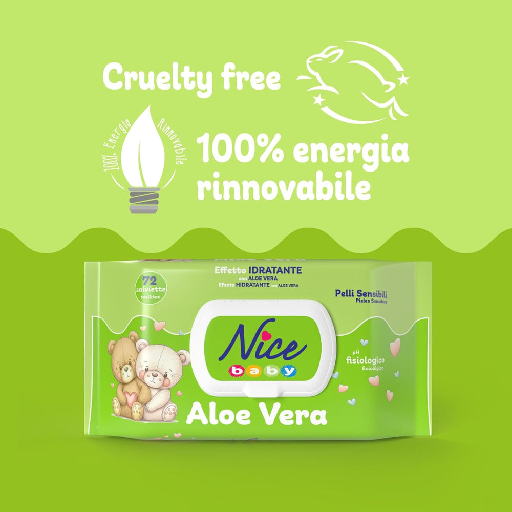 Lingettes nettoyantes pour enfants et bébés - à l'aloe vera et à l'huile d'argan - testées dermatologiquement - valeur pH physiologique - format maxi : paquet de 72 lingettes - Nice