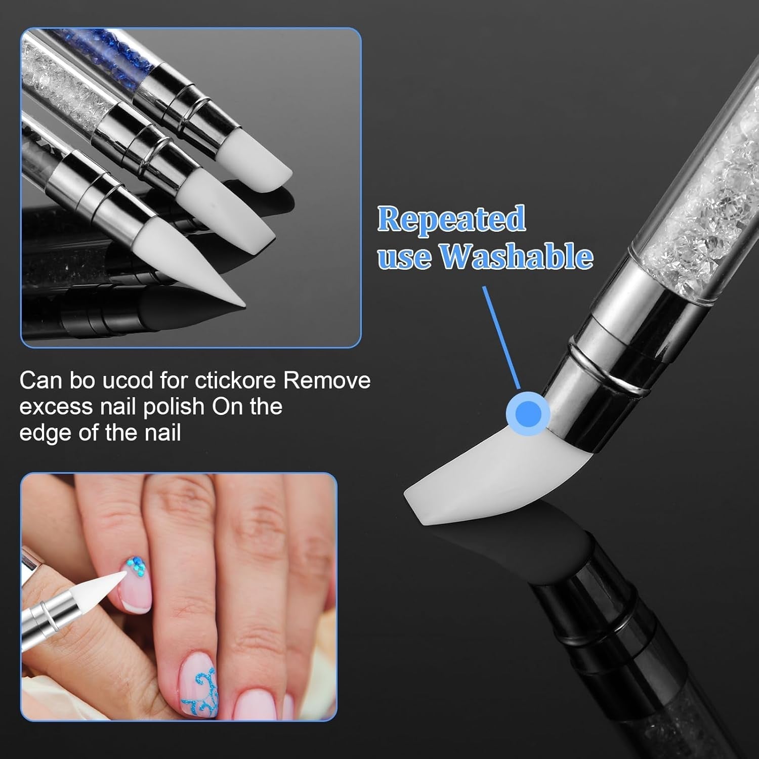 3 pièces Nagel Pinsel Silicone, Nagelkunst Skulptur Stift, Double Köpfe DIY Maniküre Werkzeug, Strassstein Picker, Gel Schnitzen Pinsel For Design, Shaping Drawing Carving Nagelfolie