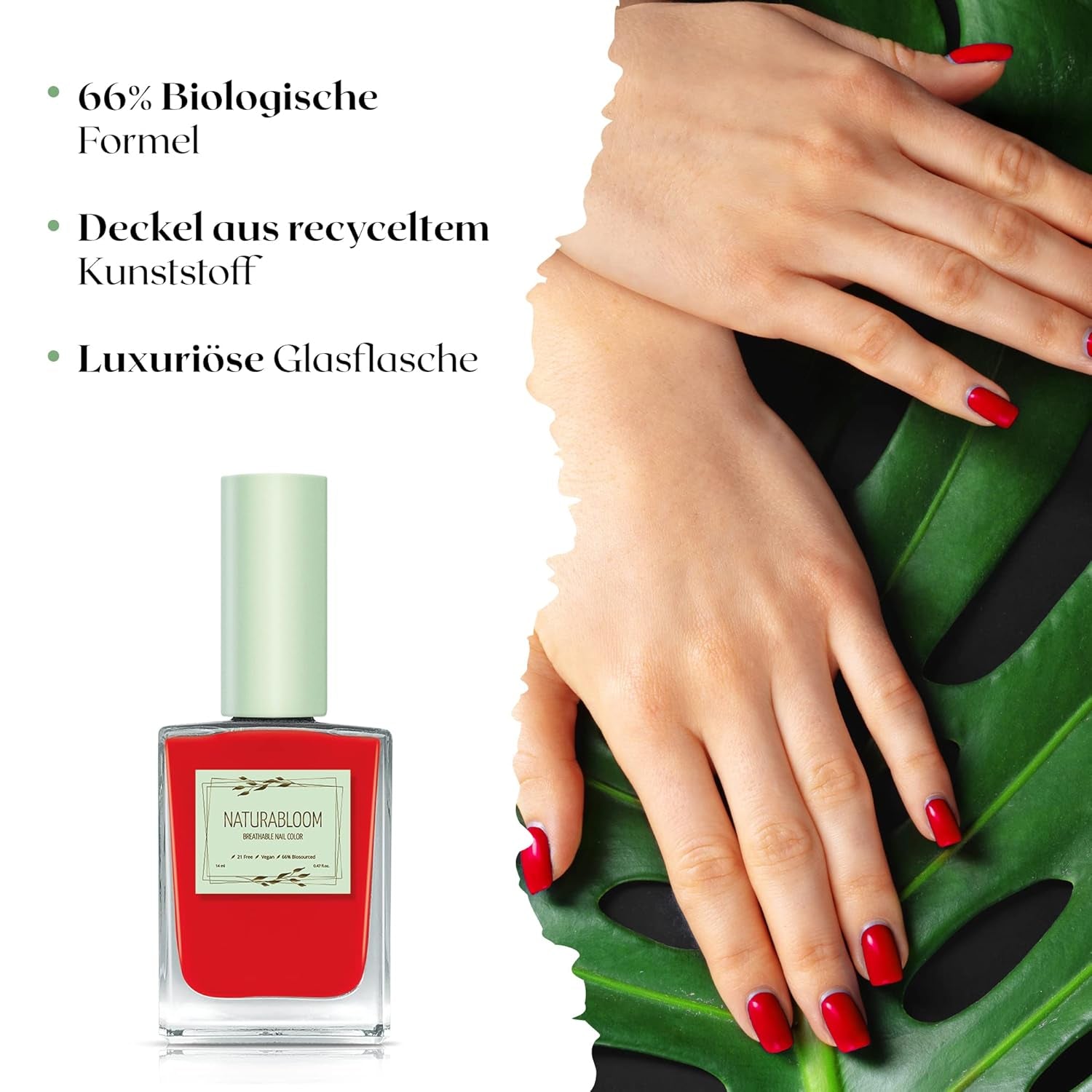 Vernis à ongles rouge à séchage rapide (Poppy Red) - vernis à ongles naturel avec formule végétalienne - respirant, durable et durable, 14 ml