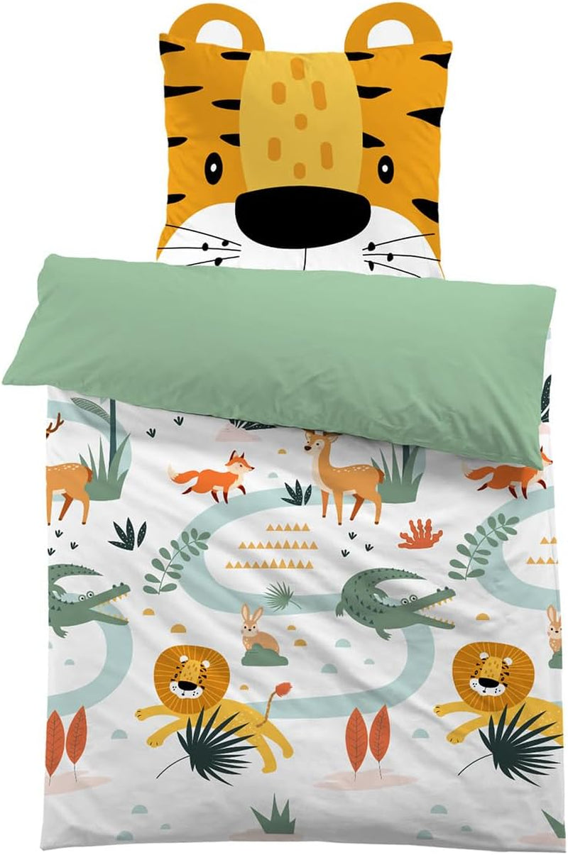 Literie 3D microfibre, animaux, unisexe Literie - enfant Naty Shop Lion avec oreilles 135×200+80×80