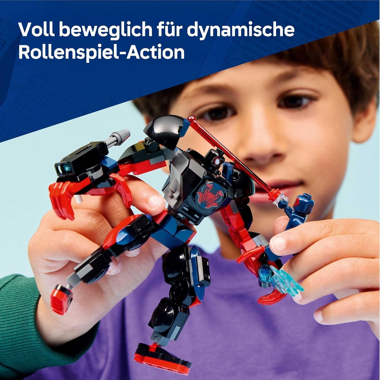 LEGO | Marvel Miles Morales Mech vs. Spider-Man 2099 - Superhelden Spielzeug mit Actionfigur und 2 Minifiguren sowie Razor-Web und Power-Blast-Elementen - Geschenk für Jungen ab 6 Jahren - 76337