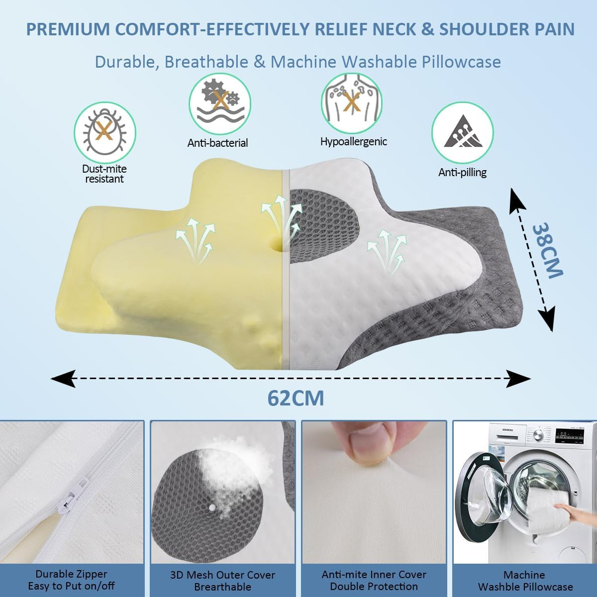 Topmener Oreiller orthopédique en mousse à mémoire de forme, oreiller cervical réglable, oreiller orthopédique ergonomique en forme de papillon pour le soutien du cou pendant le sommeil, oreiller de couchage pour dormeurs sur le dos et le ventre Oreillers orthopédiques cervicaux Naty Shop