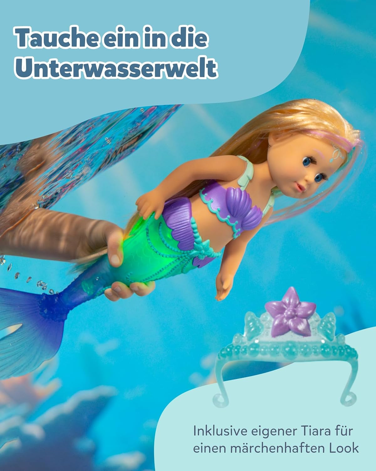 BABY Born Mermaid - Poupée de 43 cm de haut - Cheveux de haute qualité avec mèches colorées - Aileron lumineux - Fonctionne sur batterie - Convient aux enfants à partir de 3 ans, vert Naty Shop Dolls