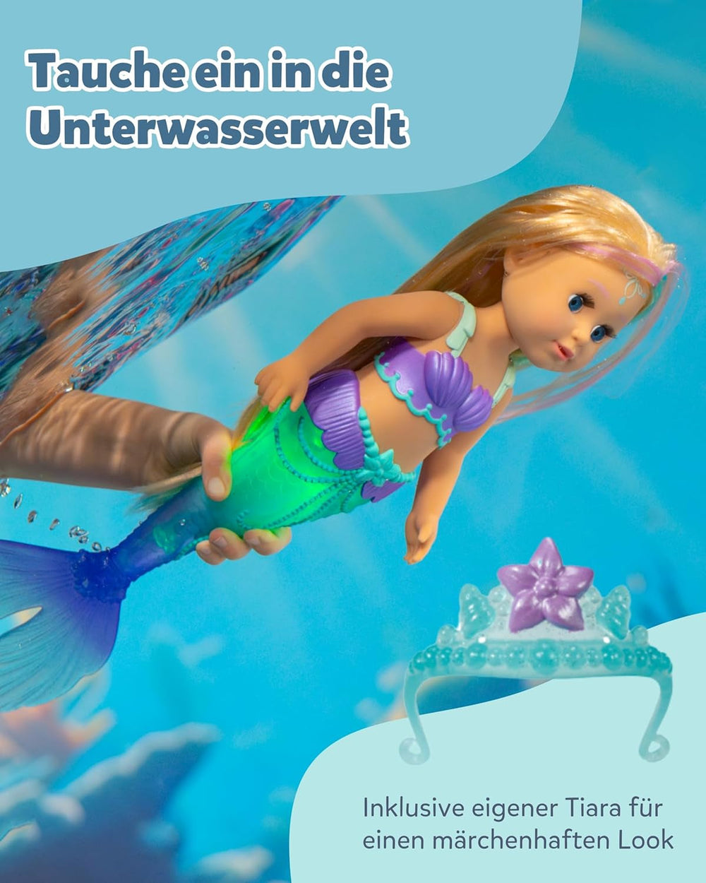 BABY Born Mermaid - Poupée de 43 cm de haut - Cheveux de haute qualité avec mèches colorées - Aileron lumineux - Fonctionne sur batterie - Convient aux enfants à partir de 3 ans, vert Naty Shop Dolls