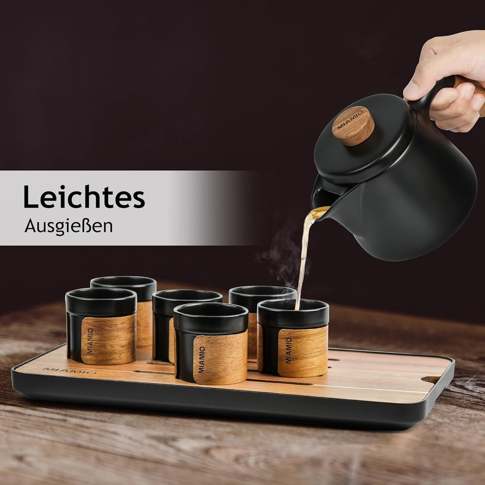 MIAMIO - Service à thé japonais/chinois 6 x 100 ml / Théière asiatique 620 ml avec infuseur à thé, ensemble de théière japonaise traditionnelle pour les amateurs de thé/hommes/femmes (noir)