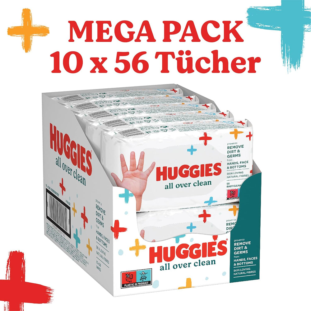 Huggies Lingettes humides pour bébé General Clean Corps entier Discreet Fresh 10 x 56 lingettes Boîte mensuelle