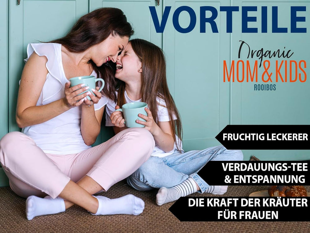 VITSTORM® BIO TEE Mom &amp; Kids – Ceai pentru femei și alăptare – Rooibos, mere, fenicul, melisă, alchemilla, căpșuni – Ceai relaxant - Fructat și delicios - Fără cofeină - Ceai din plante 100 g