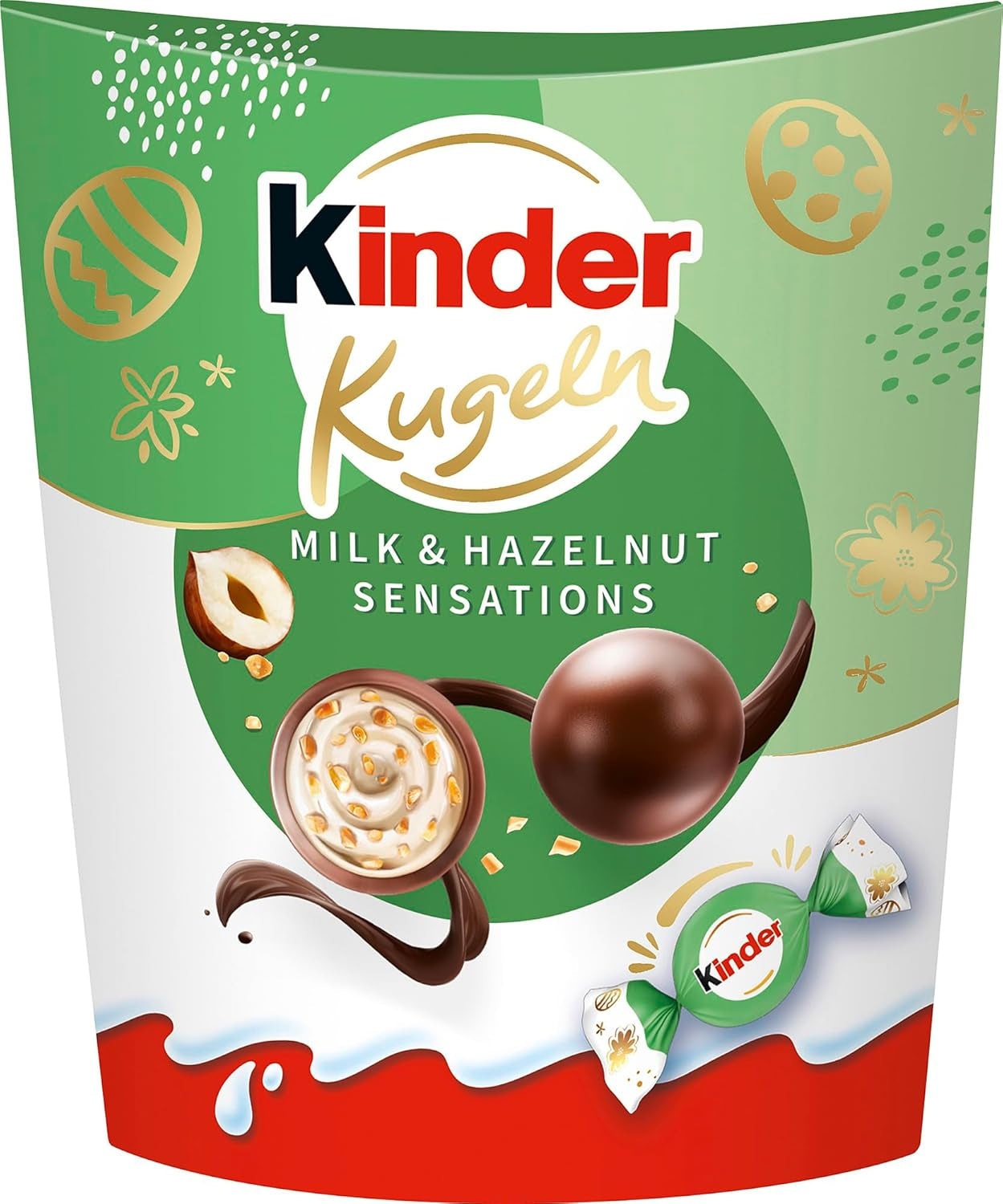 Kinder Milk & Hazelnut Sensations boules 90g - Boules de chocolat au lait fourrées au lait crémeux et morceaux de noisettes - Chocolat de Pâques, bonbons de Pâques - Cadeau et souvenir de Pâques