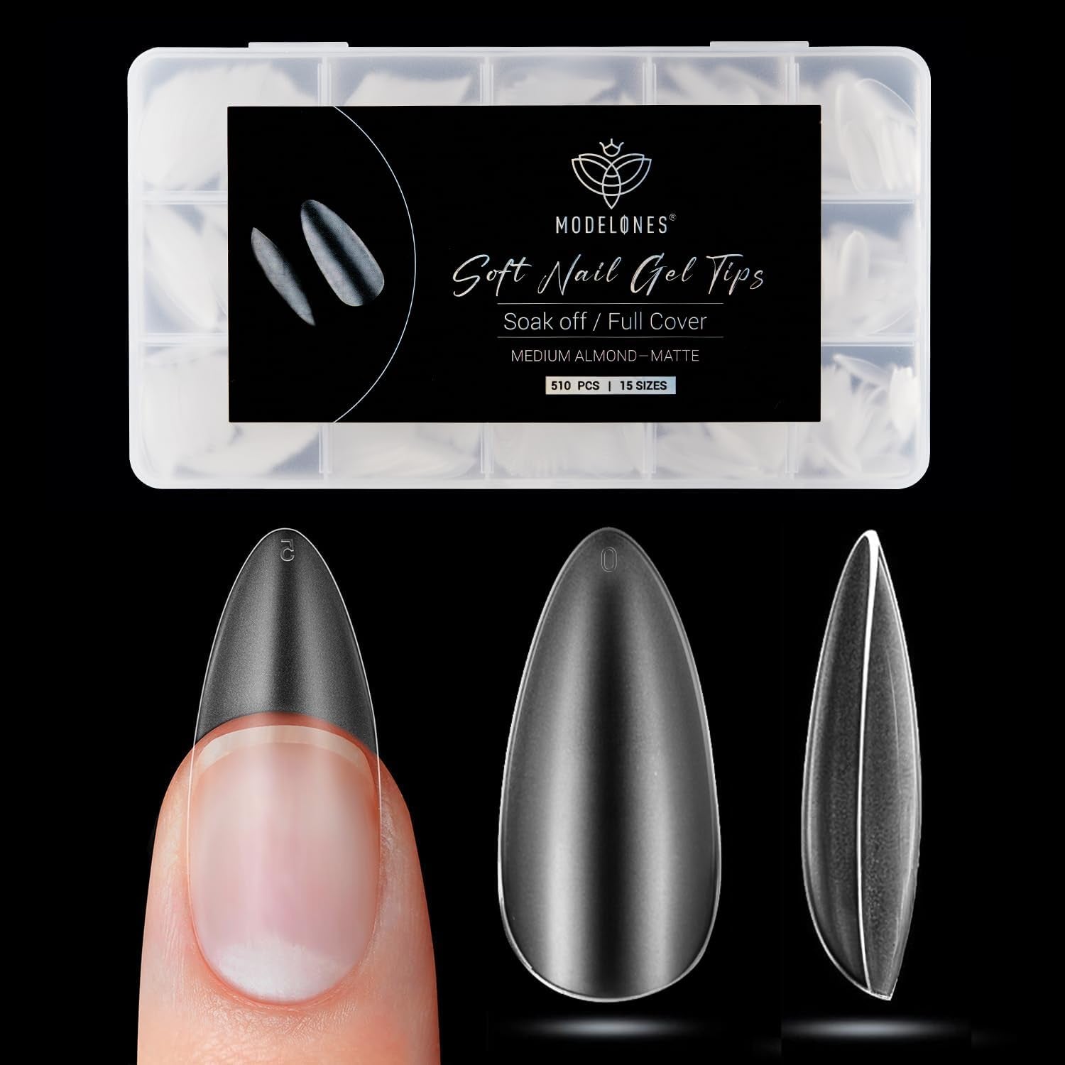 Modelones Nail Tips 510 pièces – Ensemble de pointes d'ongles à couverture complète, ensemble de pointes en gel, pointes d'ongles en résine PMMA pré-polonées, ongles artificiels à coller sur Nail Art DIY, Squoval court