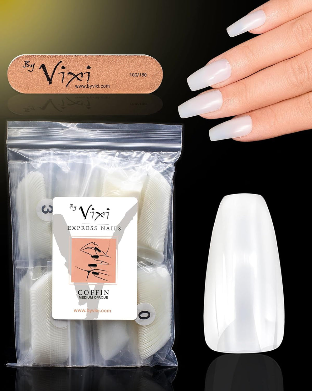 Vixi 600 Extensions d'ongles ovales courtes avec lime de préparation, 10 tailles - Couverture complète, Opaque. Pour professionnels et usage domestique.