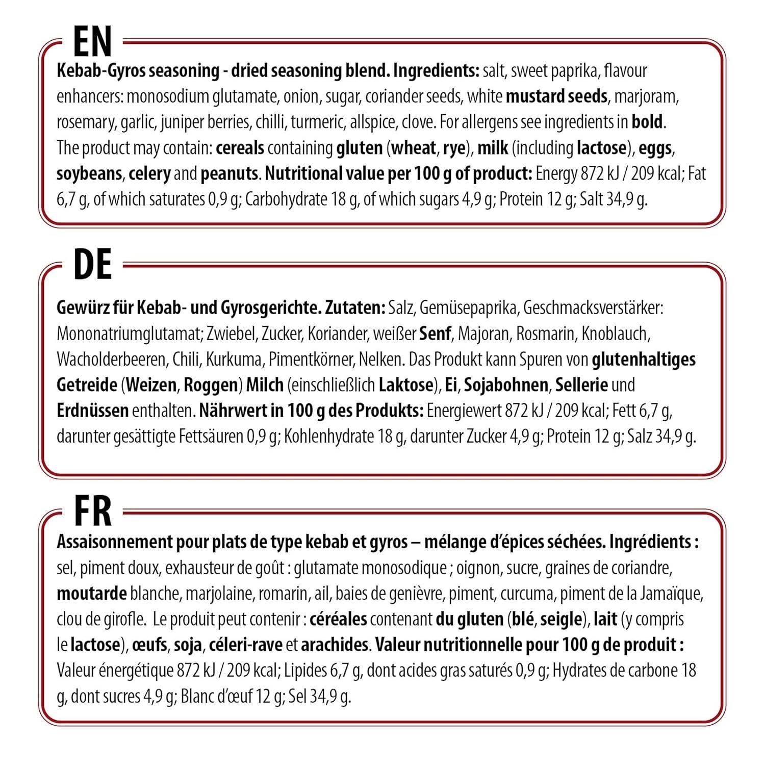 Prymat Gyros Gewürzmischung 900g – mélange aromatique et épicé pour plats Döner, Kebab, poulet, agneau et grillades – idéal pour griller, rôtir et assaisonner les plats de viande méditerranéens