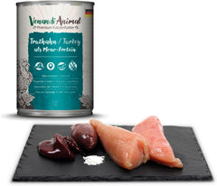 Venandi Animal Premium Nassfutter für Katzen, Probierpaket II, Poulet + Lapin, Kalb, Dinde, 6 x 400 g, sans gluten et naturellement, 2,4 kg