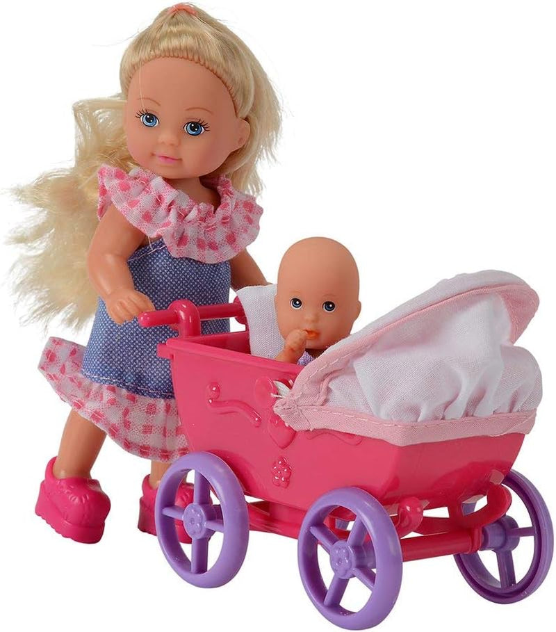Simba 105736241 Evi Love Walk Doll 2 Assortiment de poupées Evi avec poupée et poussette de poupée avec accessoires, poupée mannequin 12 cm pour enfants à partir de 3 ans